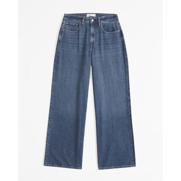 NWT Abercrombie & Fitch Curve Love High Rise Wide Leg Jean Dark Size 34 Short - Picture 2 of 13